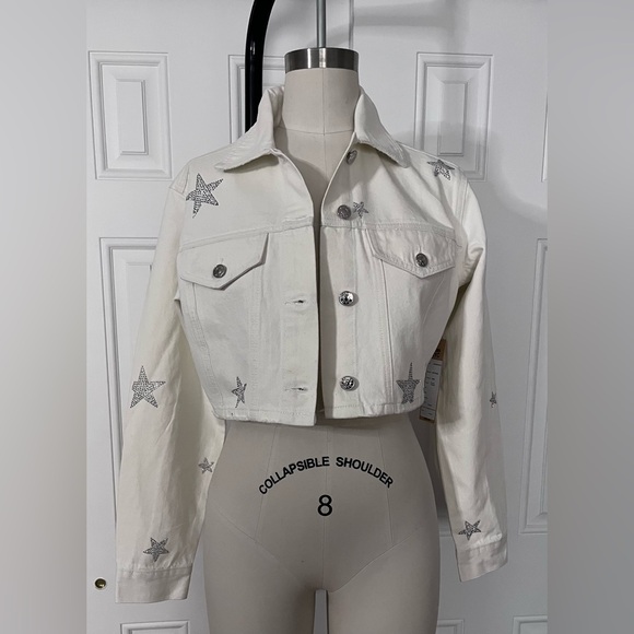 Star cropped white Jean Jacket - Picture 1 of 6